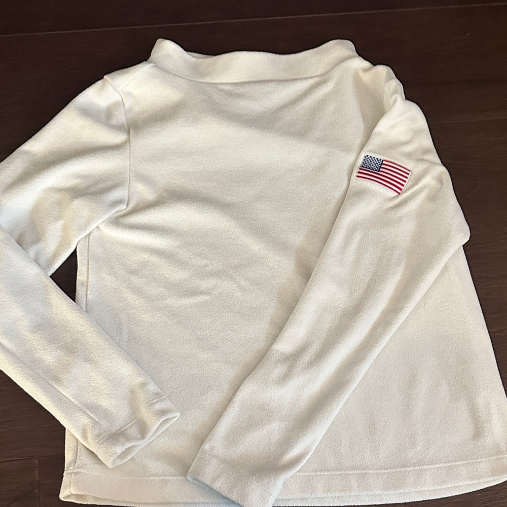 Dudley Stephens White Long-Sleeve Fleece Top with Flag Patch
